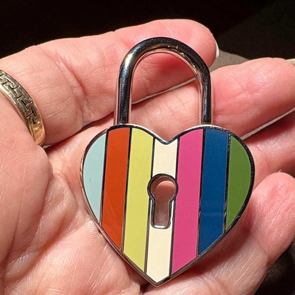 Coach Heart Padlock Key/Card Holder in Multicolor Stripes